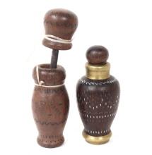 Rare Set of Betel or Lime Grinder with Bottle, Copper Inlayed