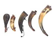 Collection of 5 Powder Horn / Flask