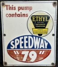 Speedway 79 Ethyl Embossed Gas Pump Plate Painted Metal Advertising Sign