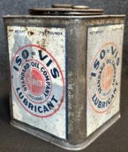ISO-VIS Standard Oil Co 5LB Net 1920s Square Lubricant Grease Can