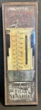 Early 1900s Malcomson Coal Advertising Glass Thermometer w/ Barometer Hotter Than Sunshine