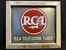 Framed RCA Television Tubes Embossed Metal Advertising Sign w/ Wood Frame by Holzer Signs