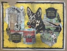 Superior Northwestern Mixed Paint 1920s-30s Linen Advertising Banner w/ German Shepherd