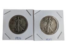 Lot of 2 Walking Liberty Half Dollars - 1936 & 1937