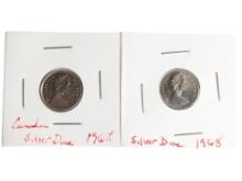 Lot of 2 - 1968 Canadian Silver Dimes