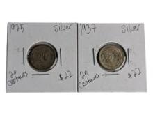 Lot of 2 Centavos - 1925 & 1937 - 90% Silver