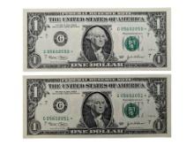 Lot of 2 - CONSECUTIVE 2003 $1 Bills - Star Notes