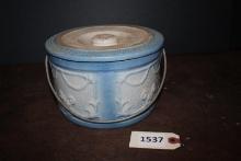 Stoneware bucket with lid and  handle, salt glaze