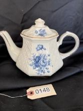 Vintage Windsor Teapot, Blue & White Delft Floral Fine China