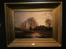 R Jamoes Thatch Roof Farmhouse Oil Painting