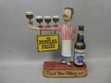 Antique Pabst Blue Ribbon Beer Al Metal Bartender Sign w/ Bottle
