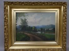 Unsigned Antique Country Road Landscape Oil Painting