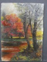 1934 Signed Rembrandt Fall Landscape Tiny Oil Painting