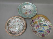 Lot 3 Vintage Chinese Plates Rose Mandarin & Famile Verte