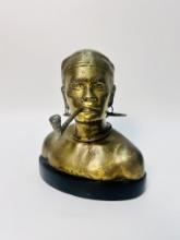 Southeast Asian Bronze Bust Of Man Smoking Pipe