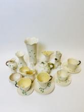 Large Collection Of Belleek Shamrock Pottery