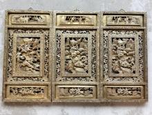 Antique Gold Chinese Carved Wood Panels