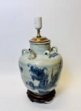 Chinese Export Lamp With Stamp Blue And White