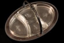 Silverplate Candy Dish with Cut Glass Inserts