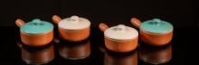 Set of Four Terracotta Lidded Soup Bowls