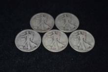(5) 1918 Silver Walking Liberty Half Dollars