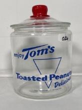 Vintage Toms Toasted Peanuts Jar and Lid Blue Lettering