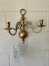 Two Vintage Brass Double Candle Wall Mount Sconces Matching Pair