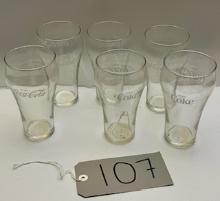 Lot of 6 Coca Cola Bell Top Fountain Glasses Double Sided Trademarks, 6 inches tall