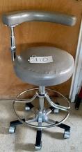 Vintage Front Row Dentist 5 Castor Solid Surgical Aluminum Swivel Stool with Swivel Torso Brace