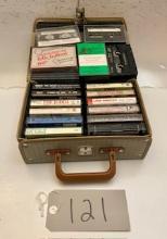 Cassette Tape Lot #2 with Beige Carry Case, Several Individual Tapes Included as Pictured