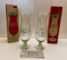 Pair of Vintage Hand Blown Pat OBriens New Orleans LA 10 in Tall Hurricane Cocktail Glassware