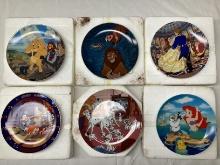 Six Various Disney Collector Plates - Lion King, Little Mermaid, Beauty and the Beast, and More