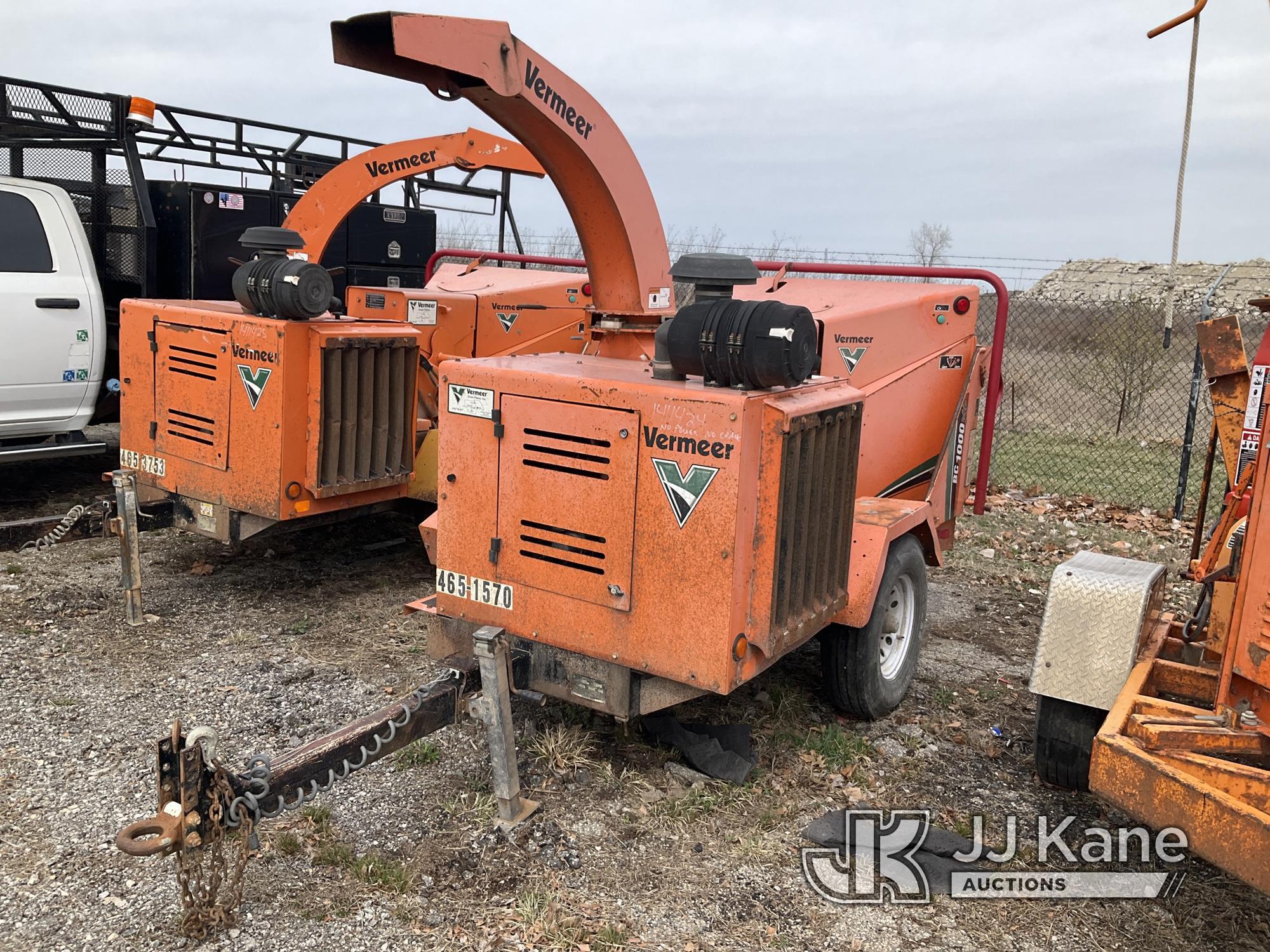 (Kansas City, MO) 2011 Vermeer BC1000XL Chipper (12in Drum) No Title) (Not Running, Condition Unknow