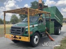 Altec LRV56, Over-Center Bucket Truck mounted behind cab on 2004 Ford F750 Chipper Dump Truck Runs, 