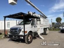 Altec LRV-56, Over-Center Bucket Truck mounted behind cab on 2010 Ford F750 Chipper Dump Truck Jump 