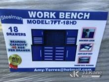 (Shrewsbury, MA) 2024 Steelman 7ft 3in work bench with 18 drawers & 2 Cabinets (New/Unused) (Blue) N