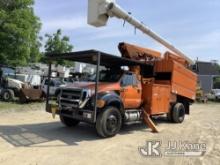 Altec LR760-E70, Over-Center Elevator Bucket Truck mounted behind cab on 2013 Ford F750 Chipper Dump