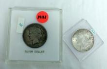 1921 Morgan And 1921 Peace Silver Dollars