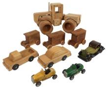 9 Toy & Model Wood Cars & Trucks, Incl Tractor, Racers, 2-playskool, Banks