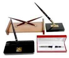 5 Sheaffer Pen & Desk Sets, All White Dot, A Dbl Brown Barrel Two-tone Gold