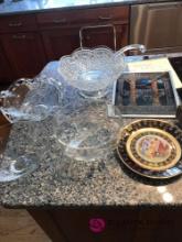 crystal glass punch bowls/plate -Lenox bowl has flea bites around top