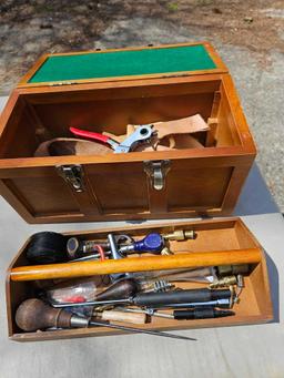 Leather working tools with box.