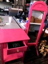 Painted pink cabinet with mirror/store bags/adding machine