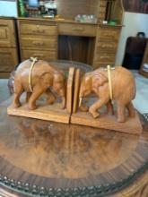 wooden carved elephant book ends