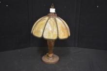 Floral Design Metal Base Lamp w/Stained Glass Shade; Electrified; No Marking; 27" Tall