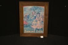 Contemporary Diamond Dyes 3-D Tin Advertising Sign w/Oak Frame; 27"x22"