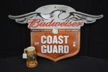 Miller High Life Birth of a Nation First in a Series Beer Mug and Budweiser USO Coast Guard Tin Adve