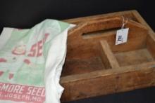 Vintage Wood Cubby Box w/Sure Mike Seed Sack