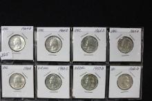 8 - Washington Silver Quarters; Unc.; 8xBid