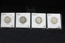 4 - Barber Quarters including 1915-S, 1916, 1916-D, and 1904; All Avg. Circ.; 4xBid